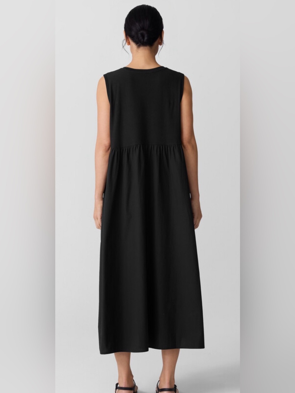 Eileen Fisher Black Organic Cotton Poplin Neck Maxi Dress womens XL - Picture 4 of 14